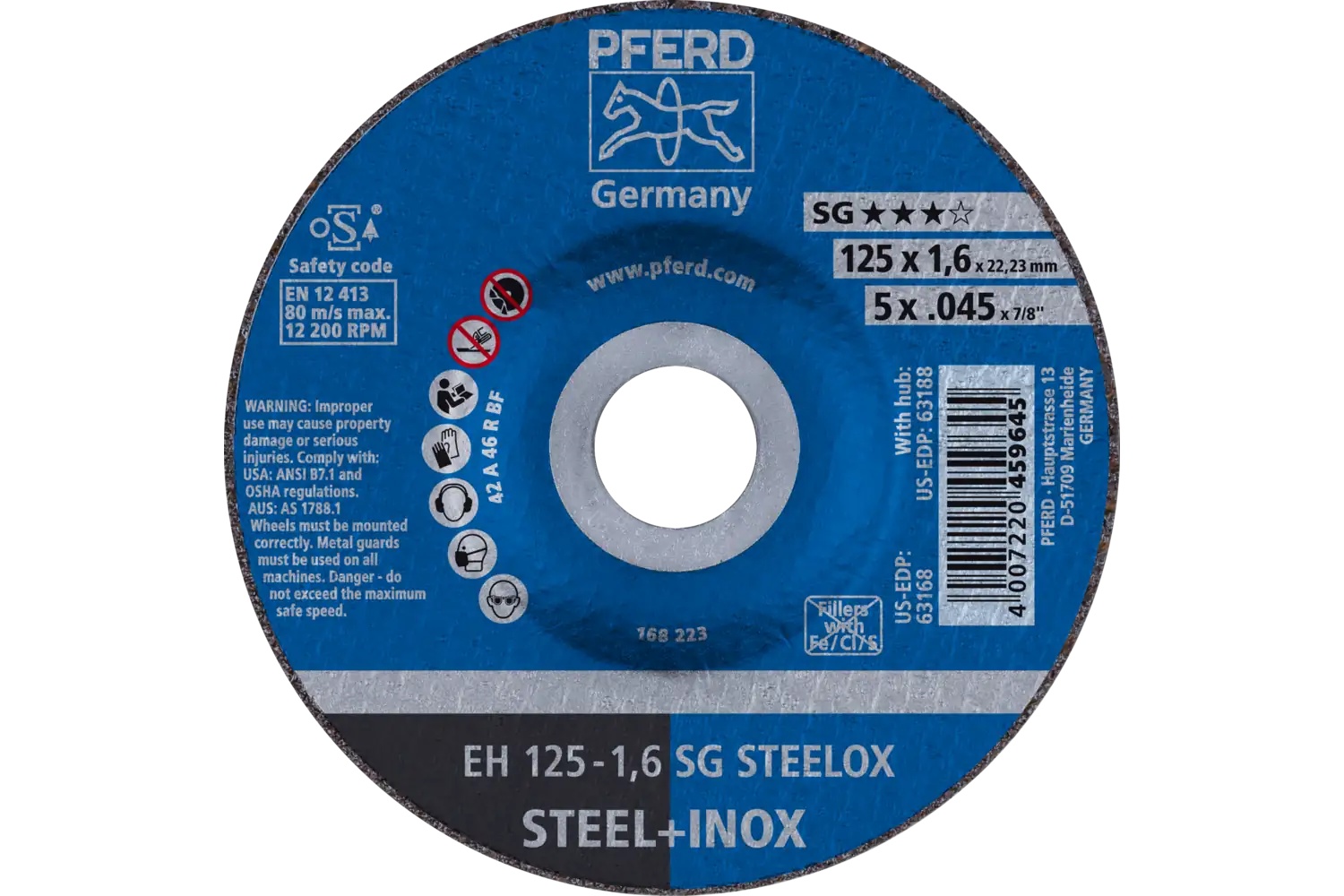 Picture of Pferd Cut-Off Wheel, 5" X .045 X 7/8, Sg Steelox, T27, Aluminum Oxide
